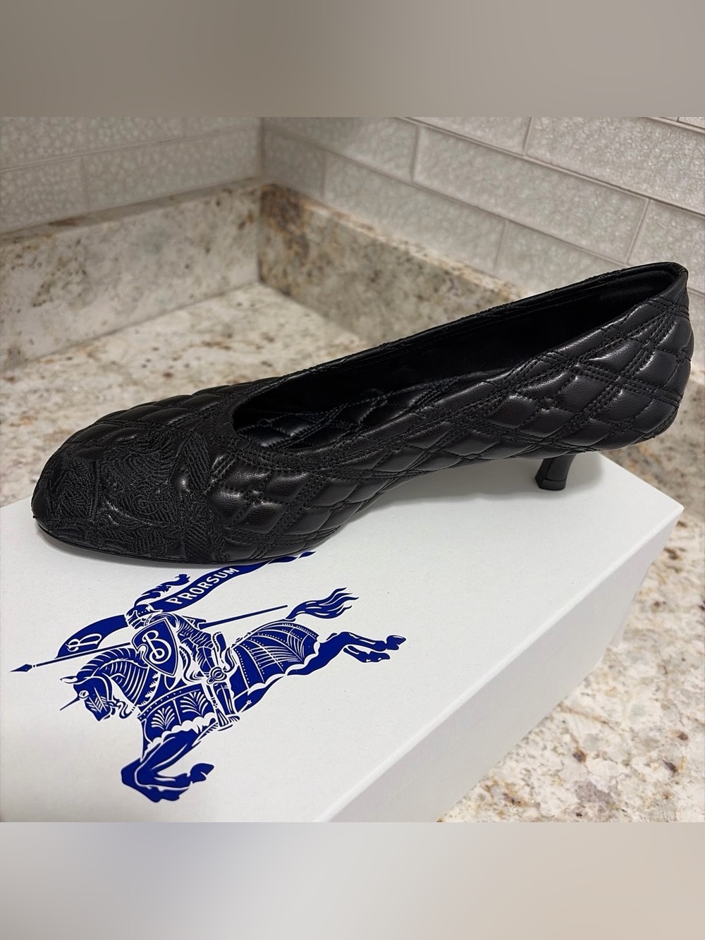 Burberry Black Quilted Leather Low Heel Pumps